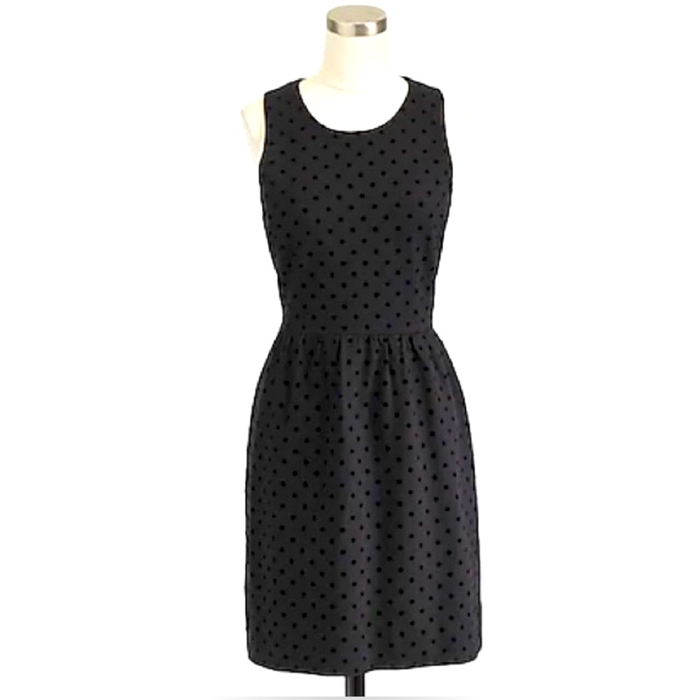 J.CREW Black Fit & Flare Ponte Knit Velvet Polka Dot Dress